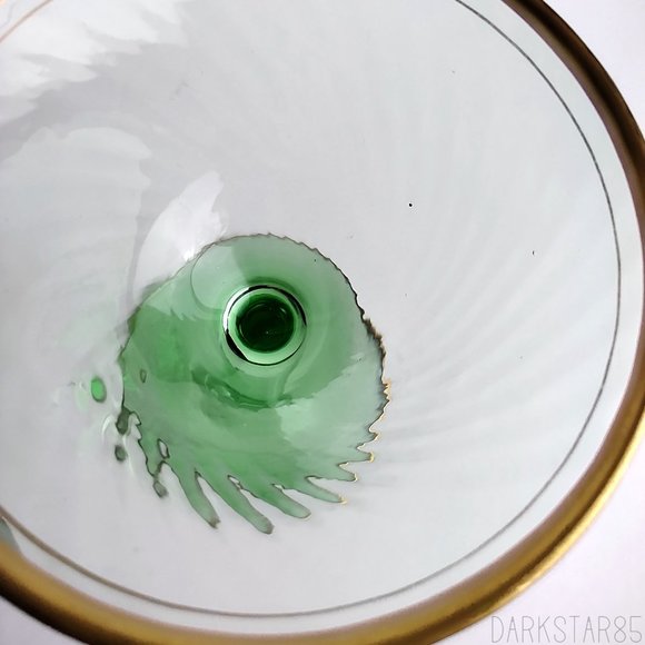 Pair of Vintage Green Gold-Trimmed Small Stemware Glasses - Picture 6 of 8